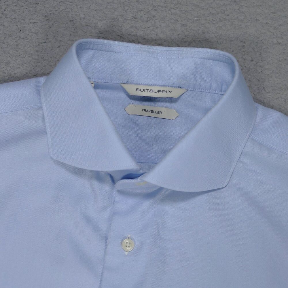 Suitsupply Button Up Shirt 16.5 Extra Slim Blue Long Sleeve Traveller Cutaway